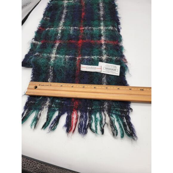 Cadaz Mohair and Wool Blend Tartan Plaid Scarf 70x9 Made in Scotland Green & Red - Picture 8 of 8